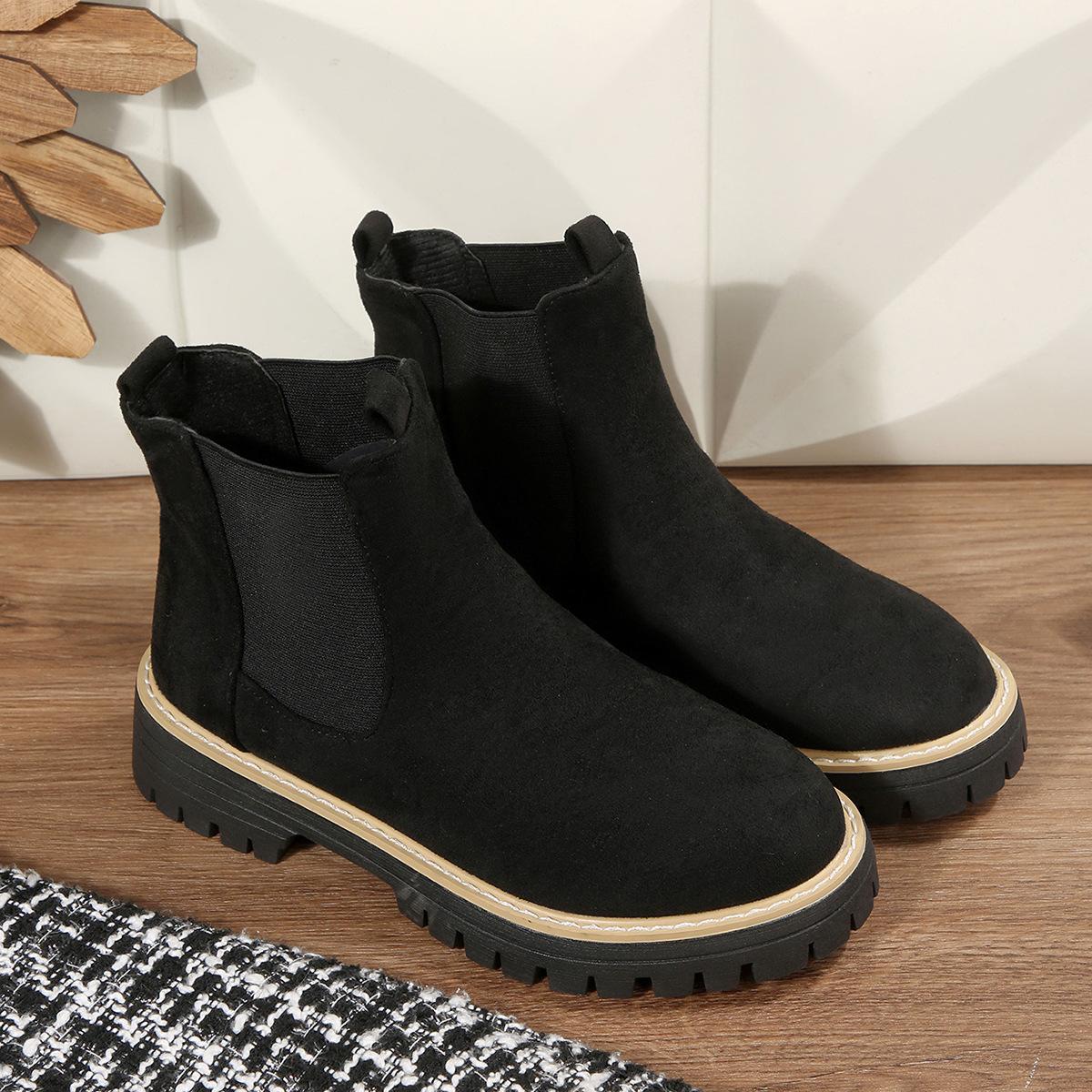 

Короткі чоботи великого розміру для жіночого осінньо-зимового нового стилю з круглим носком, модні чоботи на одну ногу 36 чорний