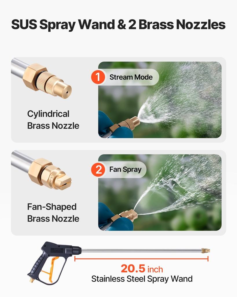 Industrieller Betonsprühgerät, 14L Edelstahl-Sprühgerät, Heavy Duty Tri-Poxy Pumpensprühgeräte, 52cm Lanze mit ergonomischem Pistolen Griff, 1,2m & 3m Schläuche, 2
