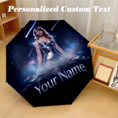 Taylor Swift Automatic 8‑ribs Umbrella, Custom Name Text Personalized Folding Umbrella Rain Sun Gift