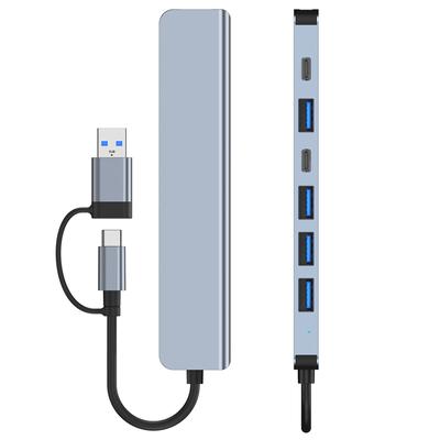 2217 USB-A+USB-C šakotuvo adapteris 7 viename kelių prievadų USB prijungimo stotis su USB3.0+USB2.0*4+PD+USB-C