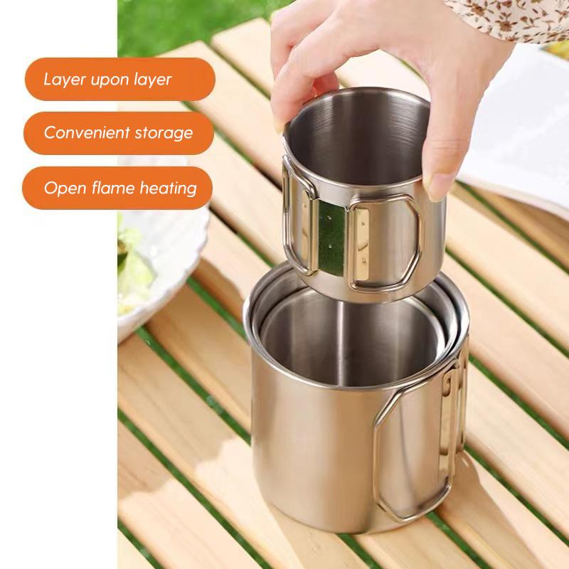 Camping Folding Cup Set 304 Stainless Steel High Quality Portable Cup Picnic Drinkware Set Water Bottles Outdoor Folding Cup Set