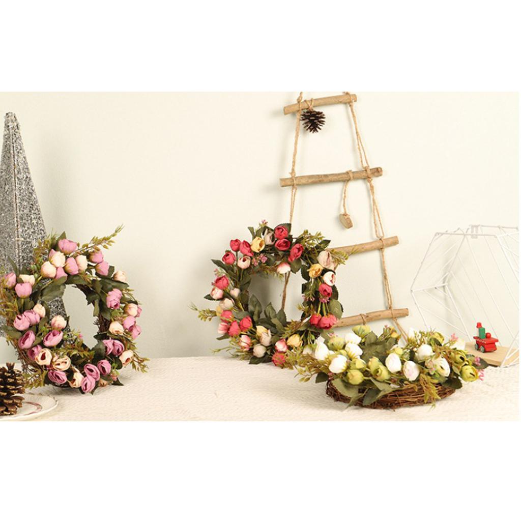 12" Artificial Wreath Rose Flower Door Wreath for Wedding Wall Home Decor