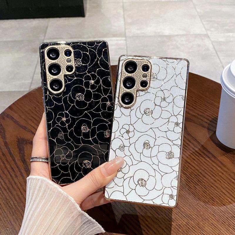 Phone Case For Samsung S26 S25 Edge S24 S23 Plus S26 Ultra S23 FE Electroplated PC+TPU Shockproof Graceful Flower Thin Cover