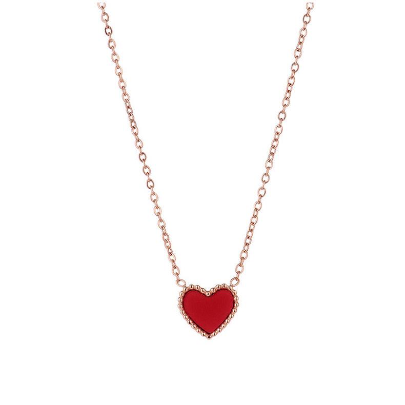 Women's Titanium Steel Heart Necklace - Red & Black, Colorfast, Simple Clavicle Chain, Trendy Ins Style