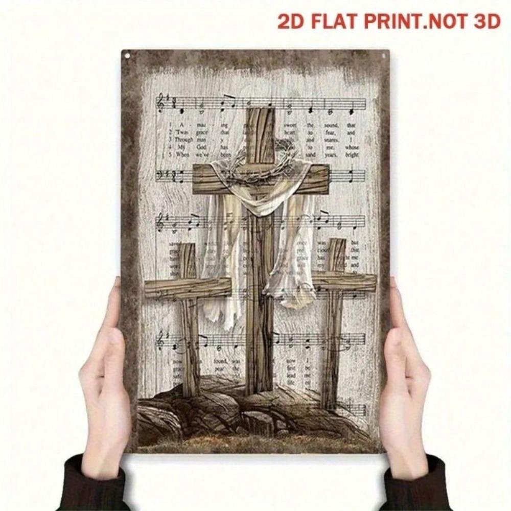 Metal Wall Art Religious Crucifix Music Note Design for Living Room