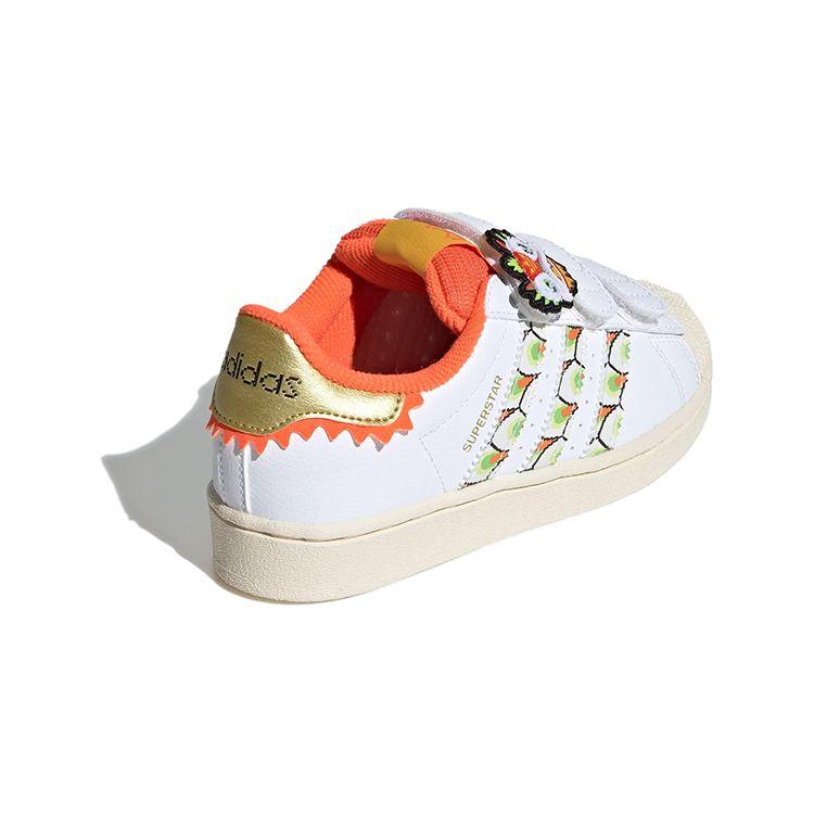 Adidas Originals Superstar Round Toe Durable Low Top Kids Skate Shoes Kids Sneakers White Orange IF4328