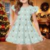 Kids Casual Christmas Print Sleeve Dress Party Outfit