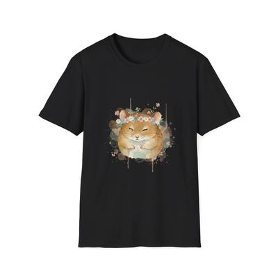 Hamster Flower Crown Watercolor Cute Boho Black Tee Nature Graphic T-Shirt