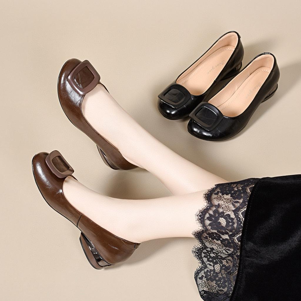 Light mouth single shoes women's spring and summer mango head square buckle light mouth comfortable flat shoes women