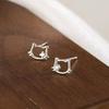 S999 Sterling Silver Zirconia Hollow Cat Stud Earrings for Women - No Need To Remove, Simple & Cute Design