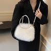 Yogodlns Winter Fashion Faux Fur Crossbody Bags for Women's Gift, Pearl Chain Decor Shoulder Bag, Ladies Handbags Top-handel Bag