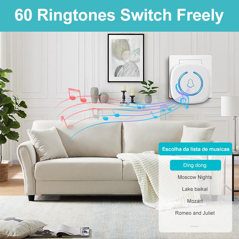 Wireless Doorbell Intelligent Welcome Door  300M/984 FT Remote 60 Songs Melodies Home Smart Doorbell US EU UK Plug Optional