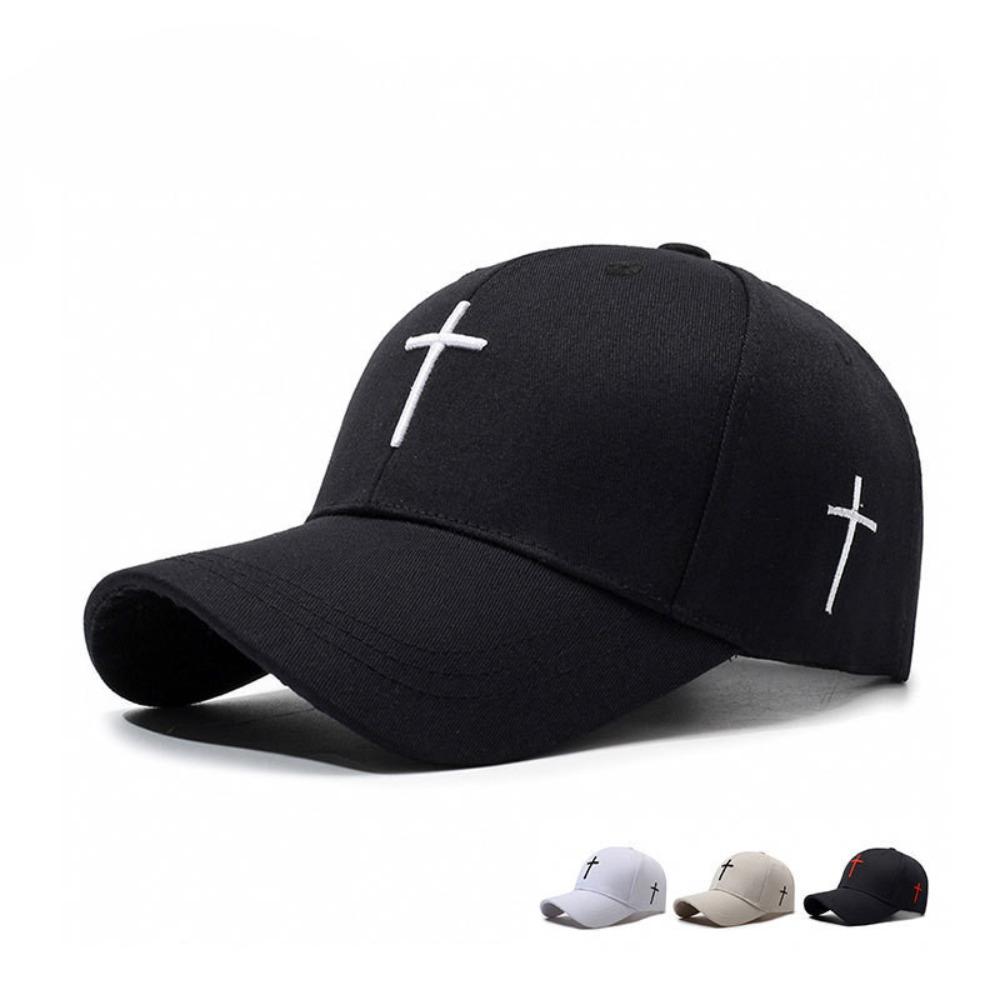 Cross Embroidered Baseball Hat Adjustable Show Face Small Duck Tongue Cap UV Protect Breathable Sunshade Hat Spring And Autumn