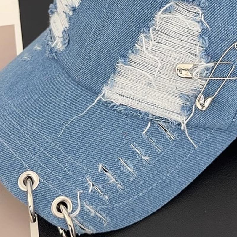 Grunge Baseball Hat For Women Distressed Sunproof Hat With Ripped Detail Adjustable Snapbacks Hat for Music Festival