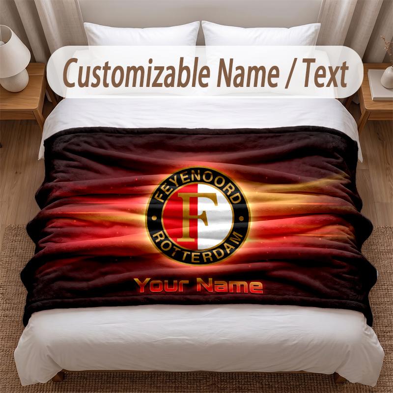 Feyenoord Printed Flannel Blanket Custom Name Text Soft Warm Throw For Bedroom Holiday Gift