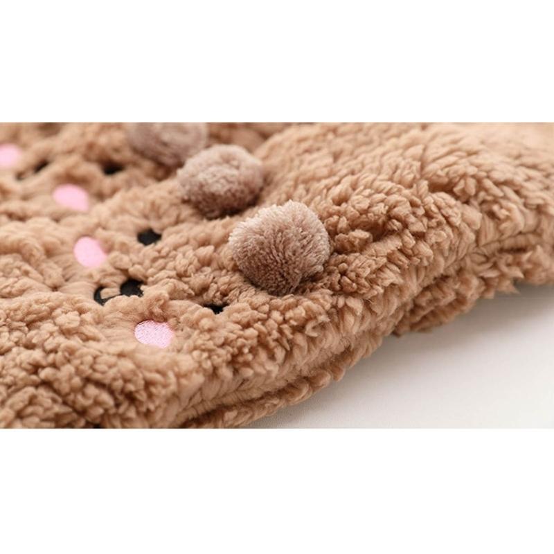 Women Winter Cute Bear Embroidery Fuzzy Slipper Socks Non Slip Warm Socks with Grips Furry Plush Sock for Home Sleeping