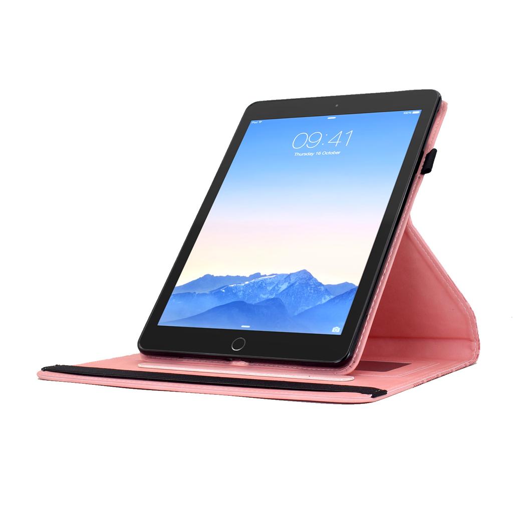 Tablet Case For iPad 9.7-inch (2018)/(2017)/Air 2/Air (2013) Rotating Stand Building Block Imprinted Leather Cover