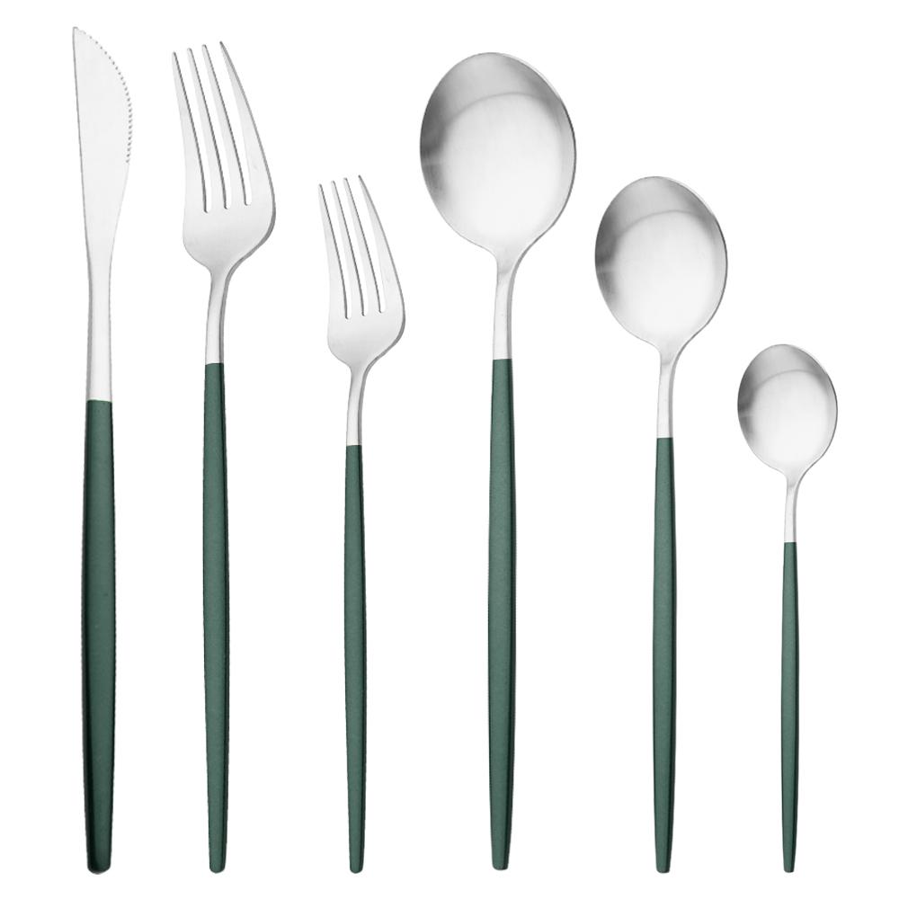 6Pcs Black Matte Flatware Cutlery Set Stainless Steel Dinnerware Set Dessert Fork Spoon Silverware Set Kitchen Party Tableware
