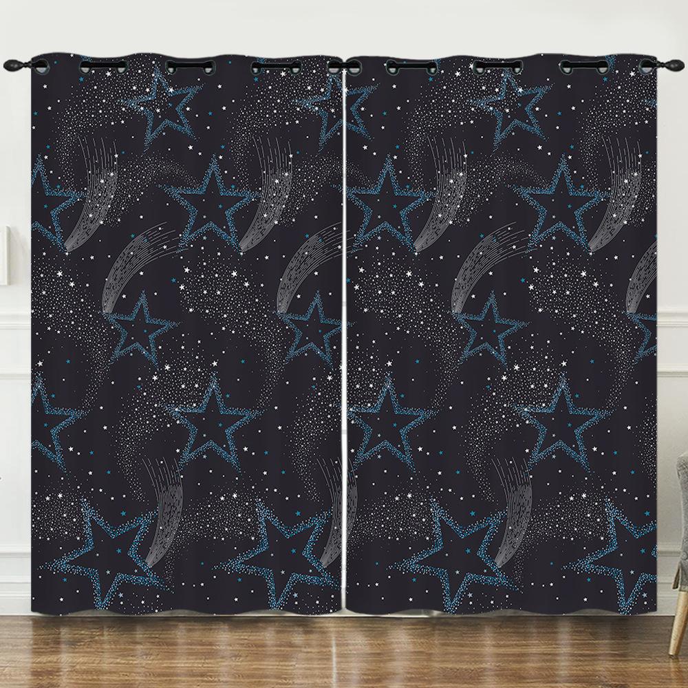 Curtains Simple And Simple Pattern 3D Digital Printing Blackout Curtain Punching
