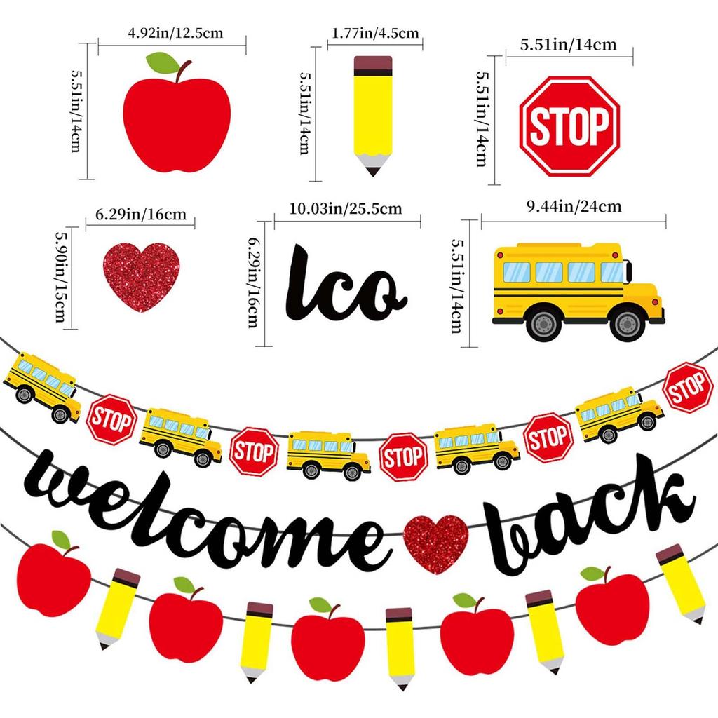 School Classroom Decoration School Bus Pencil Pull Flag Pull Flower Banner