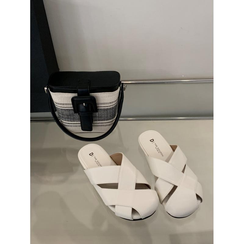 Retro Flat-bottomed Bag Head Half Slippers Women's Shoes Outer Wear 2025 New Spring and Summer Woven Lazy Sandals