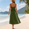 Zomerjurk voor dames, mouwloos, met verstelbare bandjes, bohemien, midi, met zakken, voor strandvakantie, casual kleding