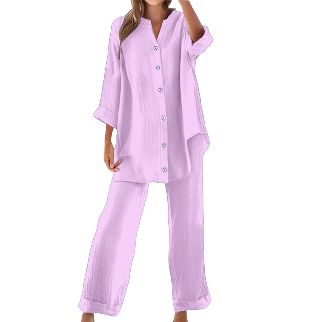 Women's Fashion Button-Down Casual Oversized Shirt Two-Piece Set