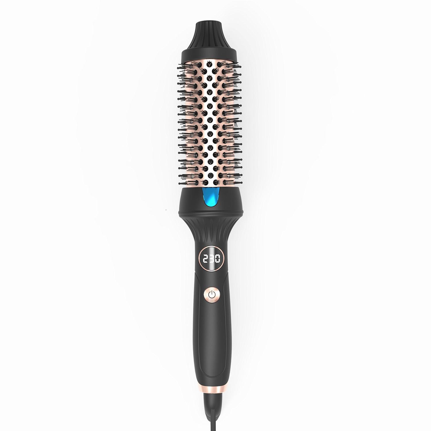 Ceramic Tourmaline Ionic Curling Iron Volumizing Hot Brush Ceramic Ionic Round Brush Volumizer 1.5 Inch Heated Curling Brush EU Plug&220-240V чёрный