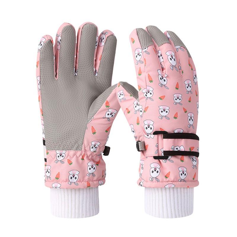 Kids Winter Warm Fleece Lined Windproof Anti-Slip Skiing Gloves Snow Play Cycling Cartoon Design