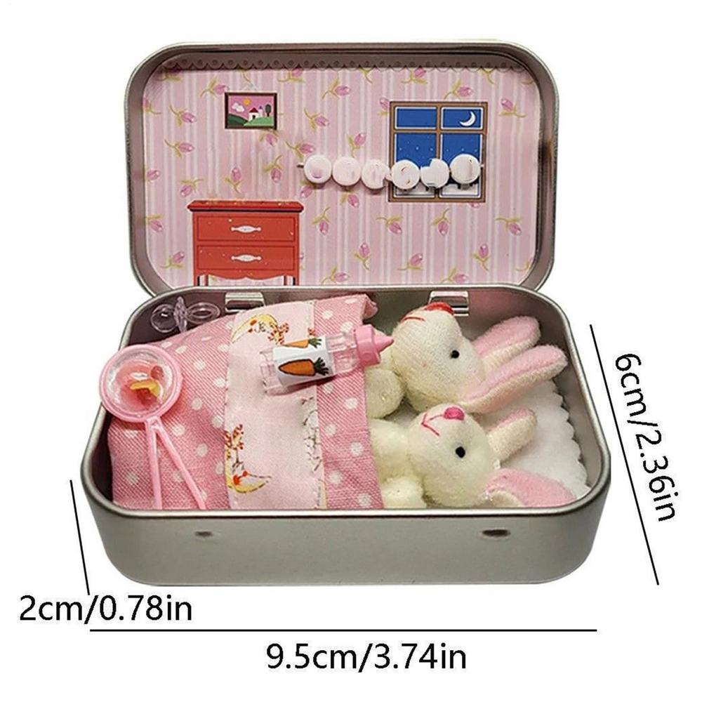 Little Pocket Bunny Plush Toy in Tin Easter Kids Basket Stuffers Cute Bunny Gift for Home Holiday Festival Party Children Girls