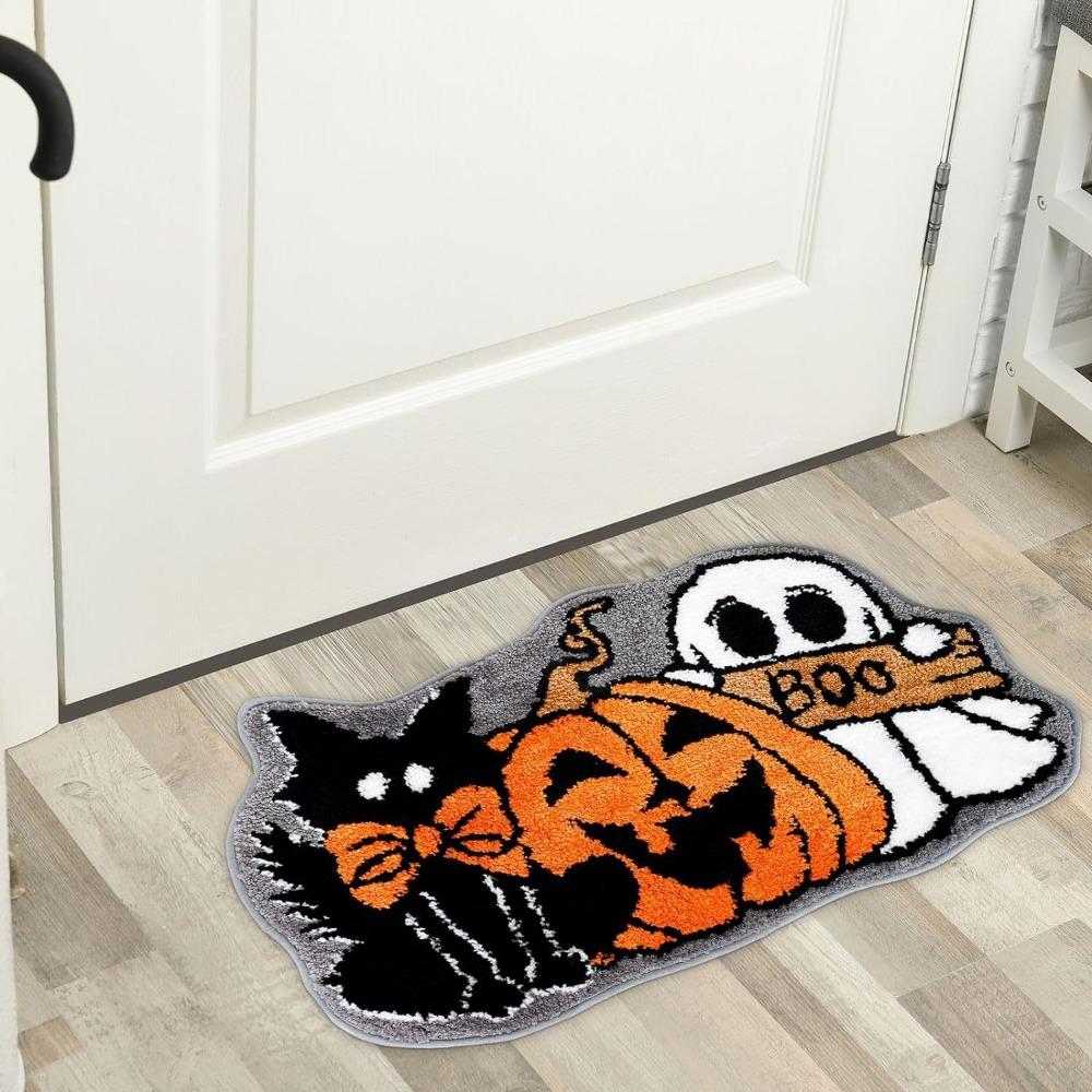 Imitation Cashmere Halloween Door Mat Microfiber Skull Decoration Entrance Door Mat Anti-slip Cartoon Bedside Floor Mat Bedside