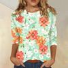 Women’s Casual Three Quarter Sleeve Floral Print Crew Neck Blouse Relaxed Fit Lightweight Top for Everyday Wear