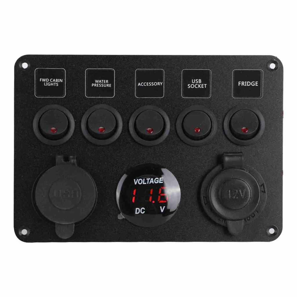 5 Gang LED Toggle   Panel with Digital Voltmeter   for RV Car Motorboat