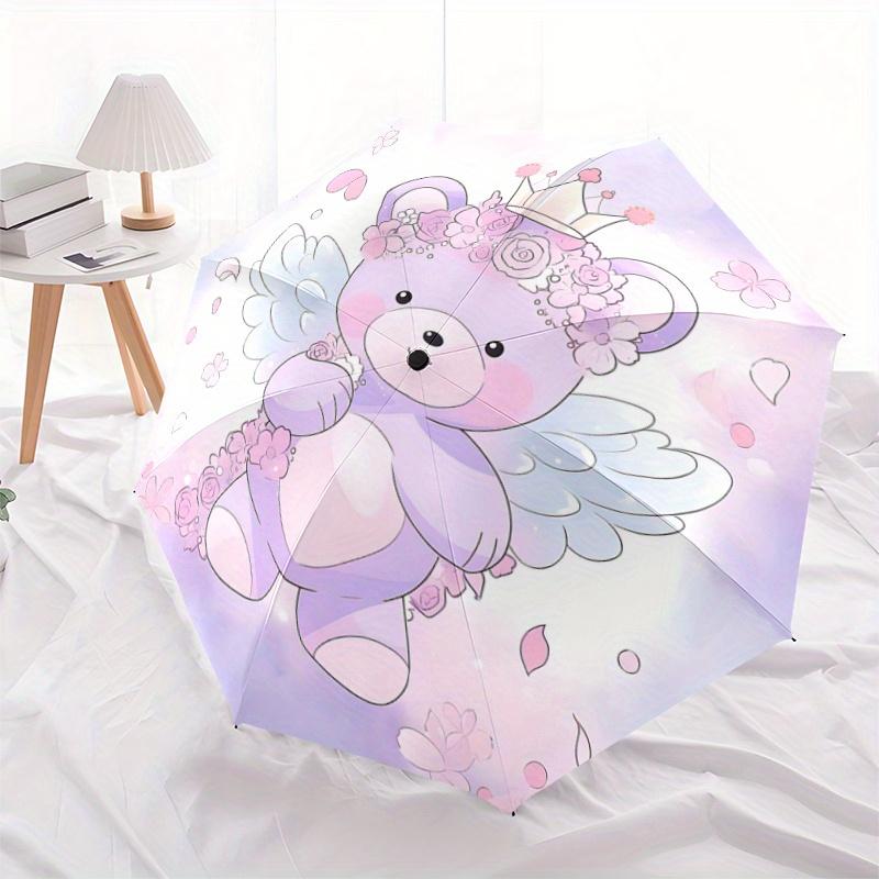 1pc Purple Bear Pattern Automatic 3-Fold Umbrella, 8 Iron Frames, High-Value Folding Umbrella, Suitable for Office, Travel and Outdoor Adventure.G086