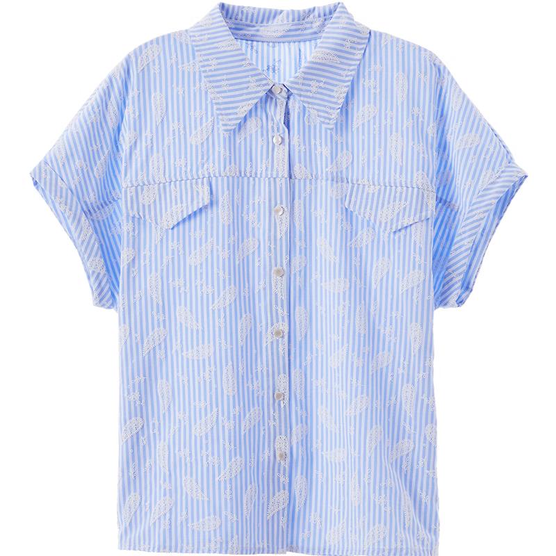 BETU Women's Printed Striped Short-Sleeve Shirt