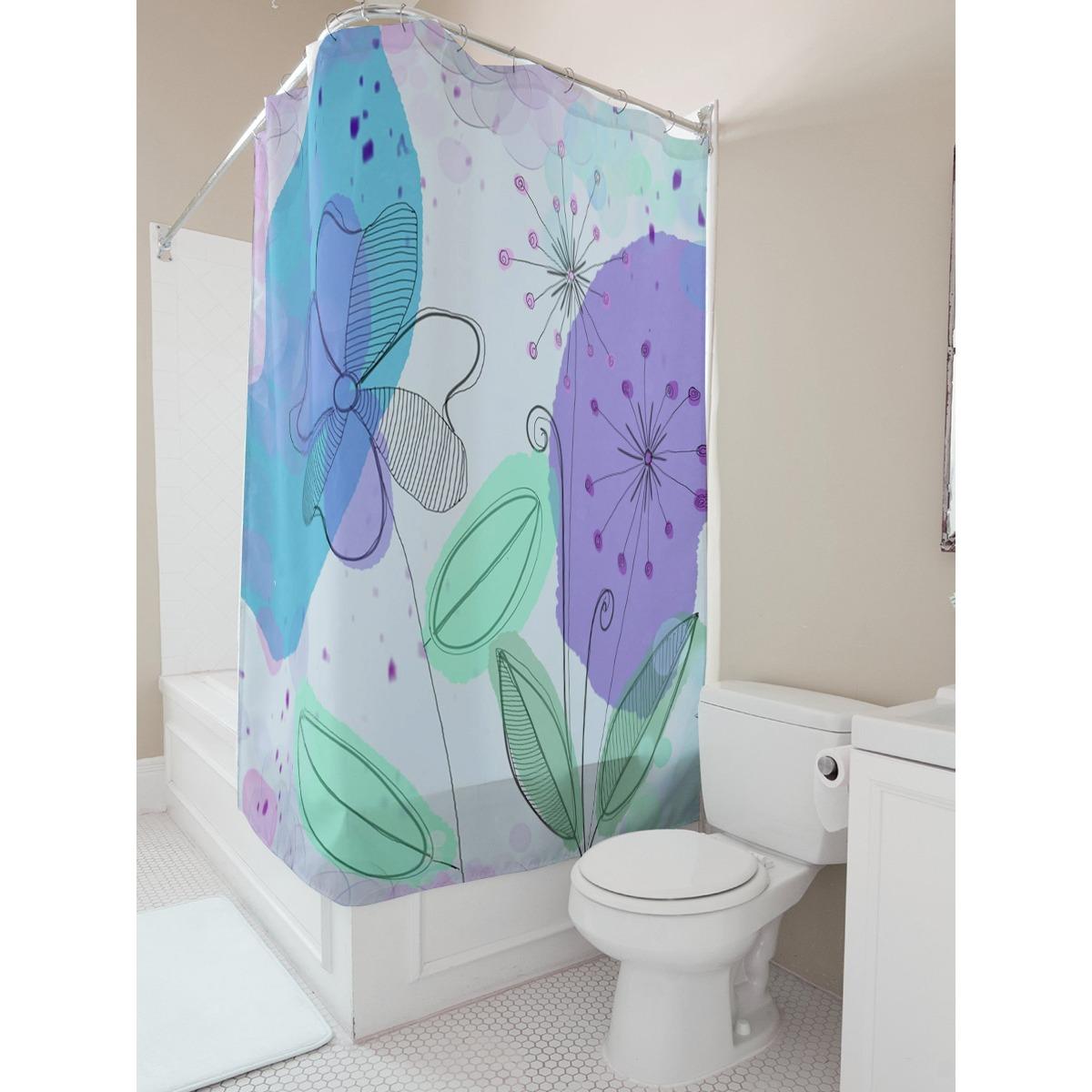 

Watercolor Floral Print Shower Curtain For Bathroom Decor W60H190(CM)-1 Pcs
