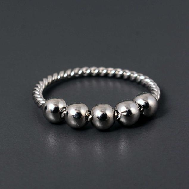 Sterling Silver Beaded Ring – 925 Silver Twisted Band with Five Ball Design, Handmade Minimalist Stacking Ring, Boho Unisex Jewelry