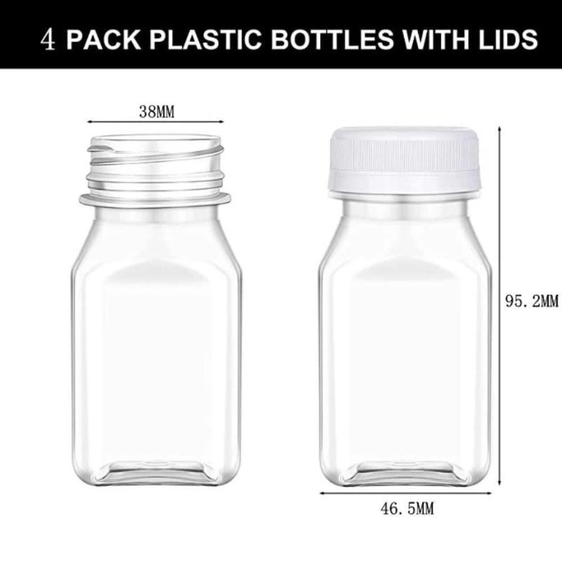 Drink Container 4Pcs Juice Bottles 120Ml Empty Clear Coffee Milktea Square Plastic Bottle With Lid
