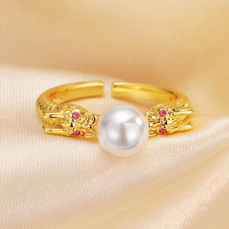 Anello di perle del drago femminile, anno natale, doppio drago, gioco di perline, dito medio per attirare la ricchezza nell'anello di apertura del tesoro, senso avanzato