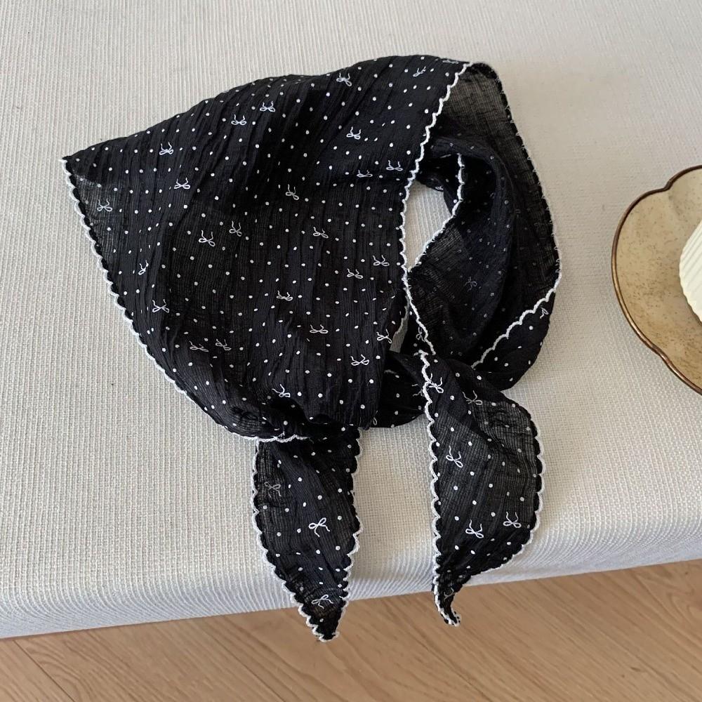French Korean Neckerchief Bow Headband Turban Sweet Style Polka Dot Triangle Headscarf  Sunscreen