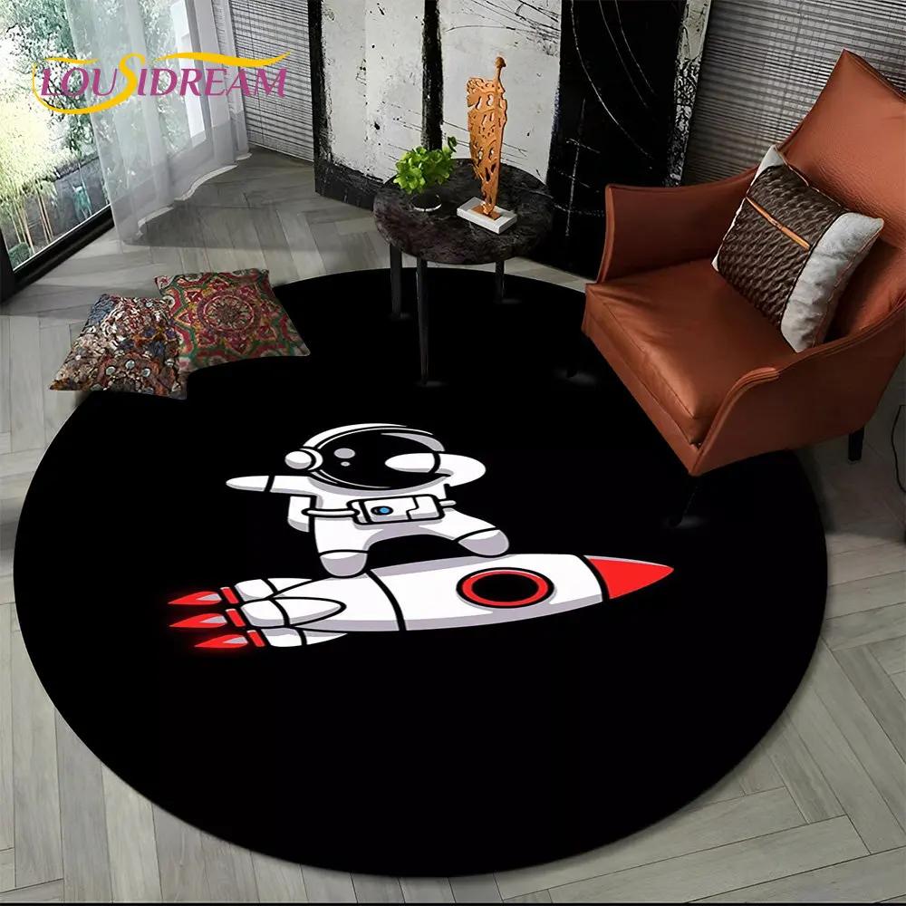 3D Astronaut Space Cartoon Round Area Rug,Carpet Rug for Living Room Children's Bedroom Sofa Playroom Decor,Non slip Floor Mat