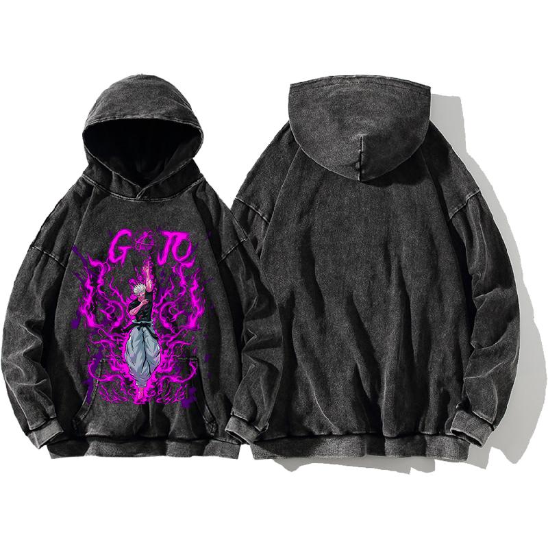 Anime Jujutsu Kaisen Ryomen Sukuna Print Washed Hooded Men Manga Vintage Hoodies Casual Cotton Streetwear Harajuku Sweatshirt