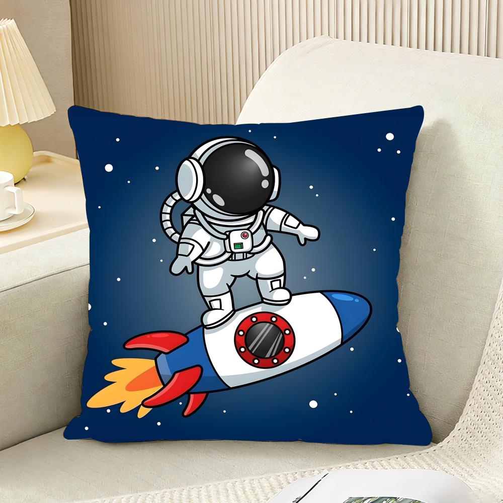 Outer Space Spaceship Astronaut Cushion Cover Reversible Plush Pillow Cover For Car Sofa Bedroom Decorative Gift Pillowcase