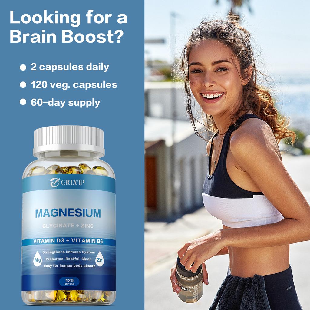 Magnesium glycinate, 100% elemental magnesium, chelated magnesium, used to relieve leg cramps, improve mood, vegetarian capsules.