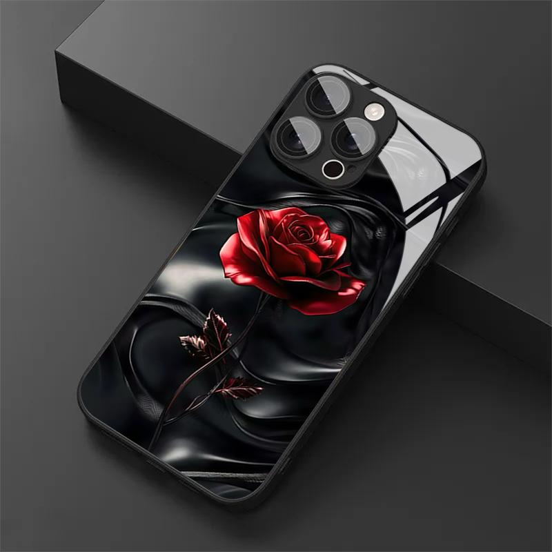 Premium Red Roses Tempered Glass Phone Case for iPhone 18 17 Pro Max 16 15 14 Plus 13 12 11 Pro Max 16E 17Air X XR XS 7 8 Cover