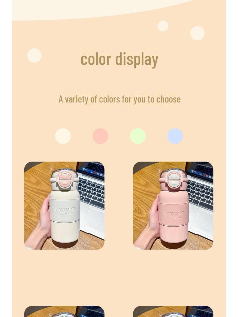 Thermosbecher mit großer Kapazität, einfarbig, mit Hülle und Strohhalm für Studenten und Sport