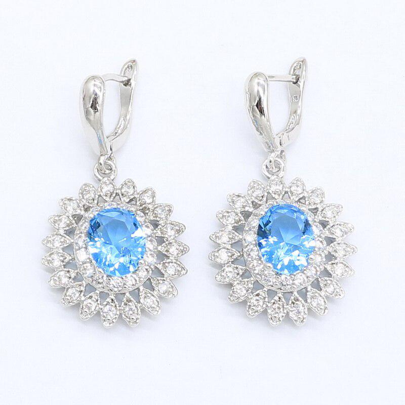 WPAITKYS Light Blue Zircon Silver Color Jewelry Sets For Women Wedding Earrings Ring Necklace Bracelet