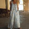Damen Ärmelloser Jumpsuit mit Blumenmuster, Knopfleiste vorne und Seitentaschen