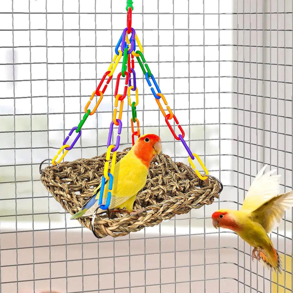 Hammock Parrot Swing Straw Rope Bird Perch Cage Hanging Toy for Parrot Lounger Chewable Accessories
