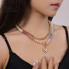 Colorful Bead Necklace Beaded Layered Women Heart Pendant Choker Lead-free